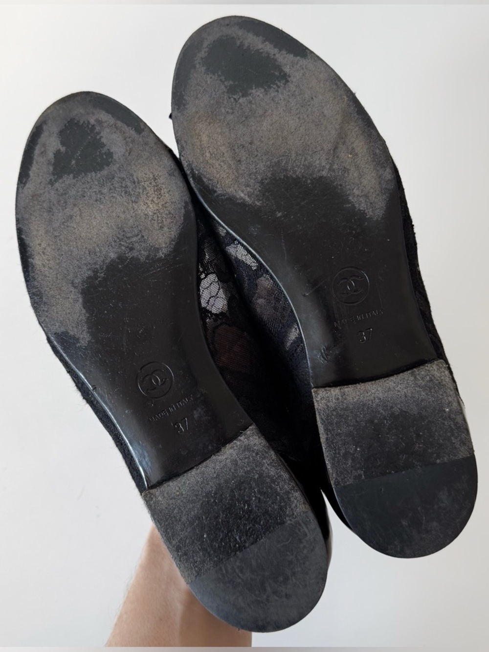 Authentic Chanel Ballet Flats Interlocking CC Logo Lace Patent - Picture 7 of 9